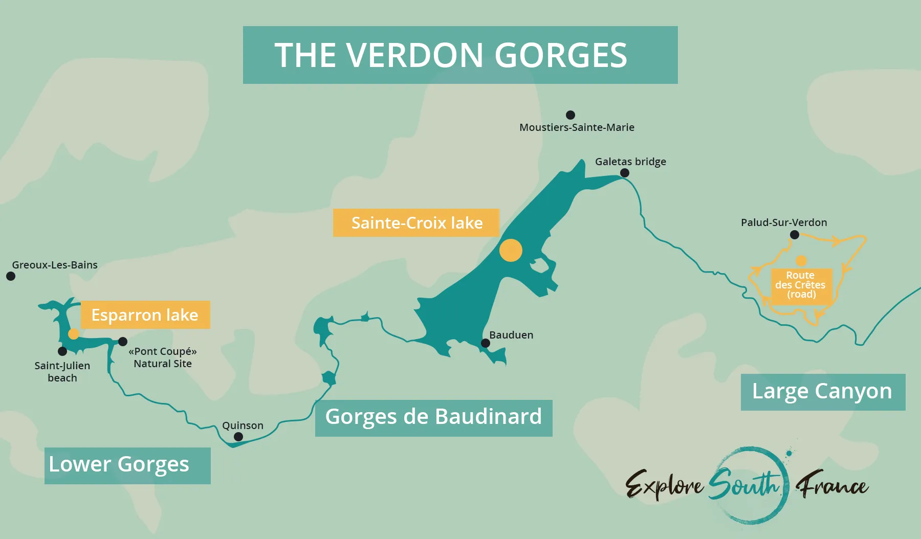 Map of the  Gorges du Verdon, a place to visit in 3 days.