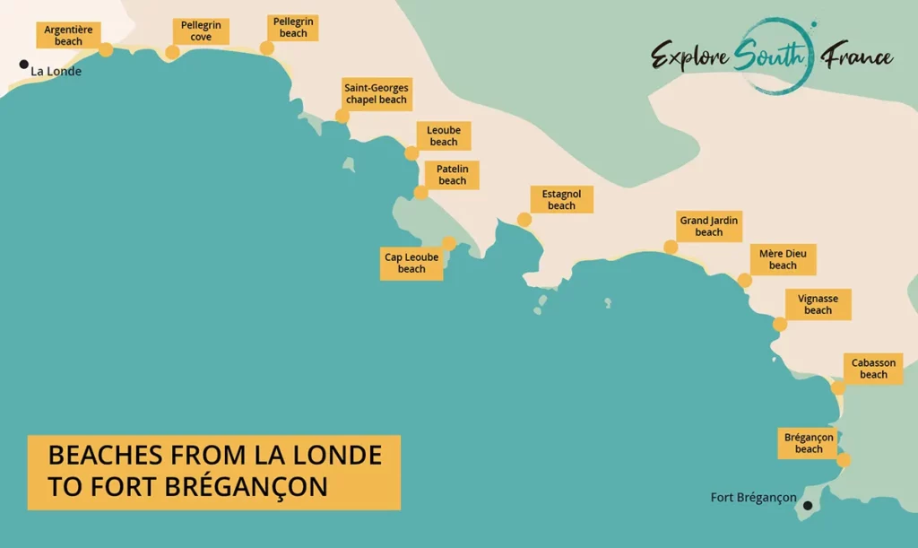 Map of the beaches from La Londe to Brégançon