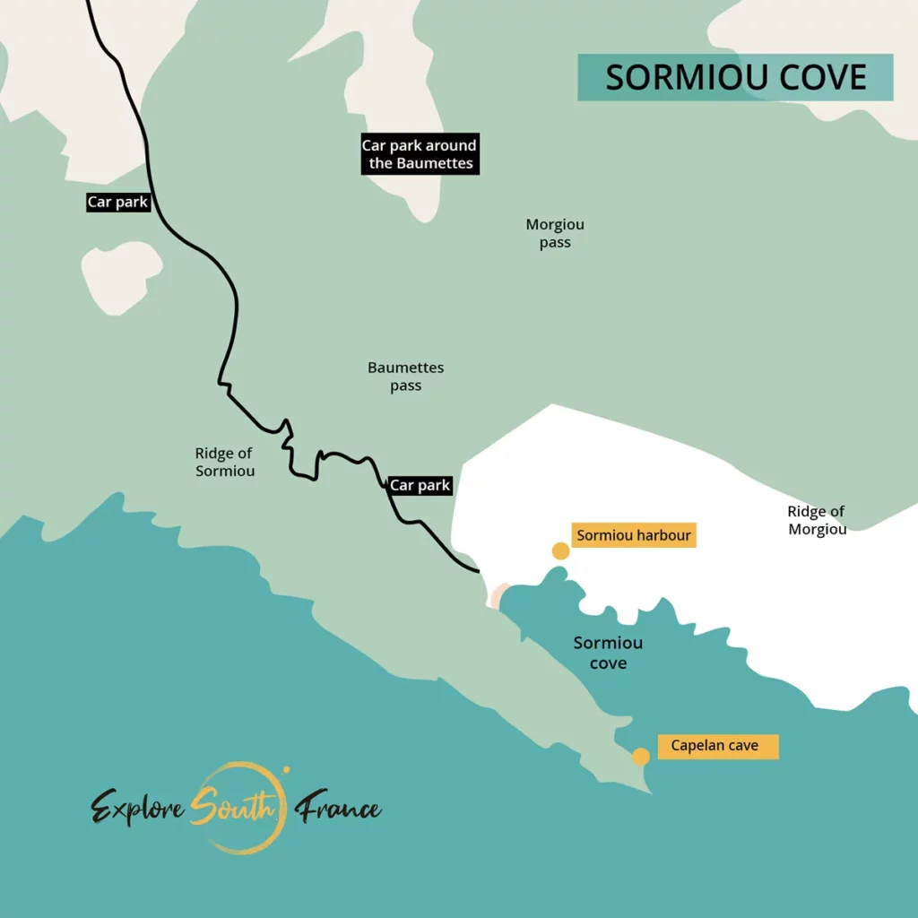 Map of the Sormiou cove in Marseille