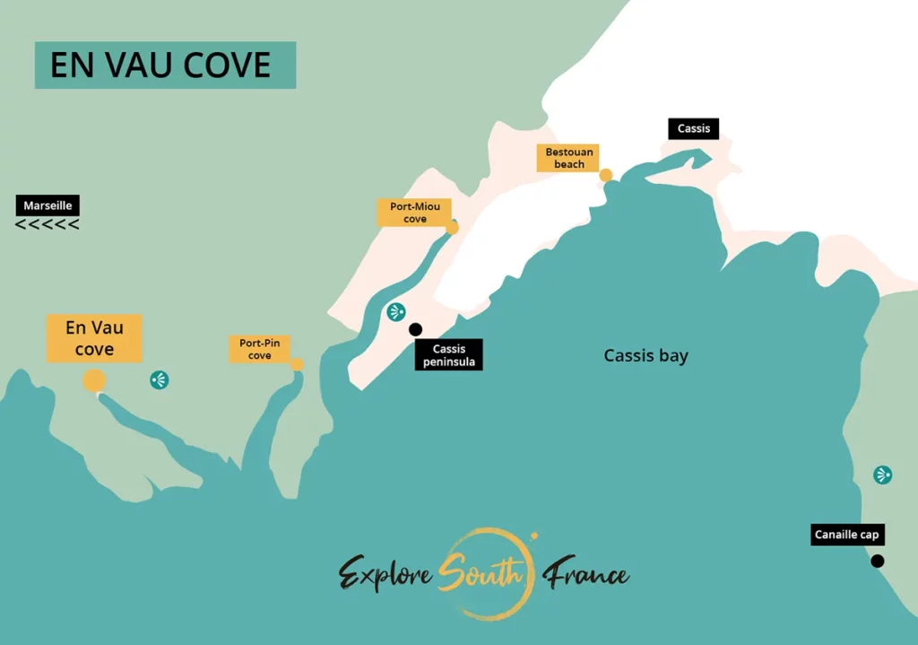 Map of the En Vau cove and its points of interest
