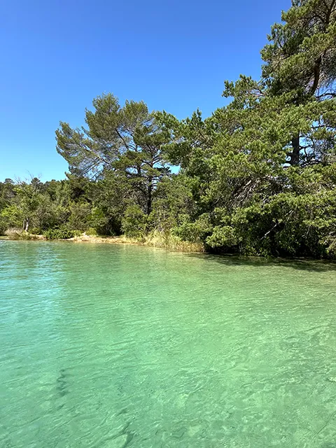 Swimming at Esparron lake : facing the natural site of Pont Coupé