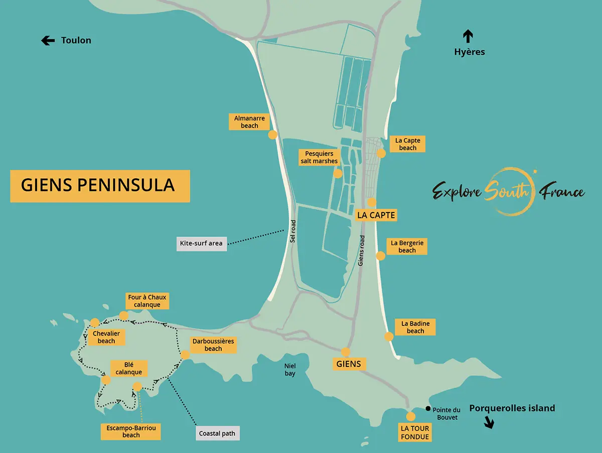 The Giens peninsula map